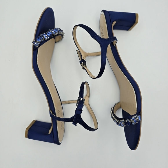Jewel Badgley Mischka Dagny Strappy Low Block Heel Sandals, Navy Blue, Women 9.5 - Picture 15 of 16